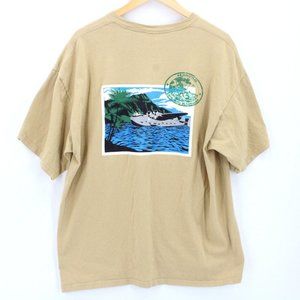 Vintage Big Kahuna Shirt Mens Beige Short Sleeve Hawaii Big Logo Graphic Size XL